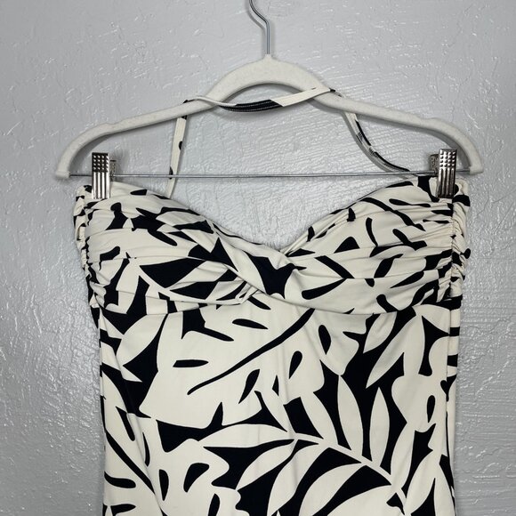 Carmen Marc Valvo Women 14 Black White Floral One Piece Swimsuit Halter Tie Back - Picture 3 of 8